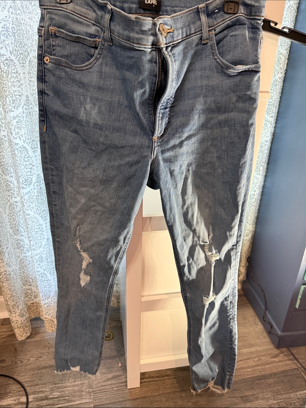 Express Women’s Skinny Distressed Jeans - Light Blue size 12